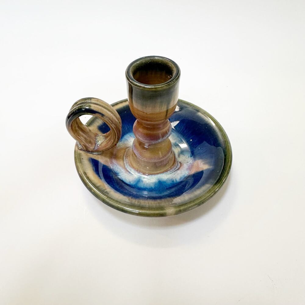 20th Century Organic Modern Art Pottery Chamber Candlestick Holder Studio Signed